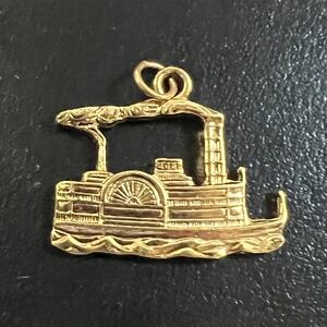 Vintage Steamboat Pendant Gold Tone Travel Hopkins & Brothers Virginia Charm